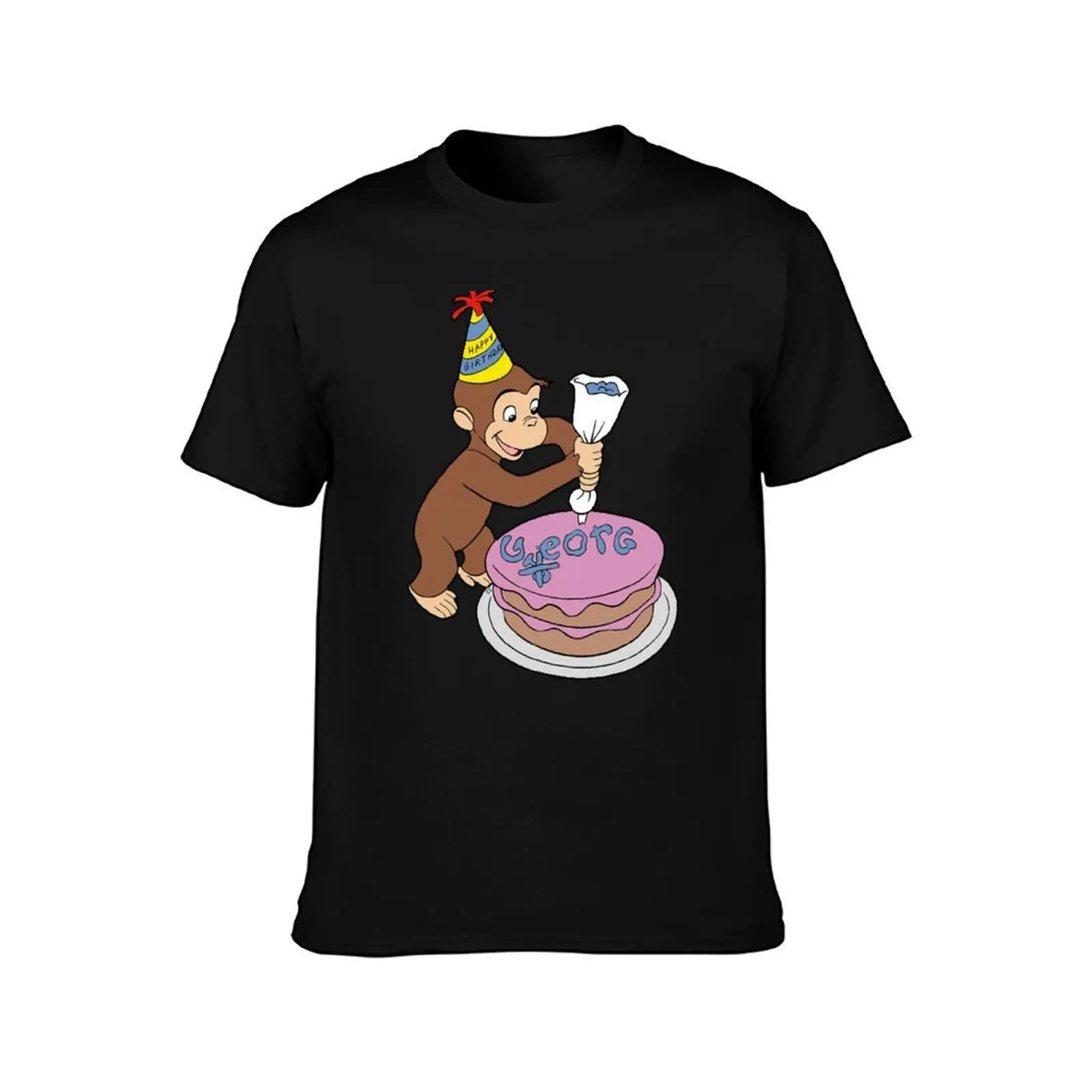 Curious George birthday cake T-Shirt Soft Touch Basic Cotton T-Shirt
