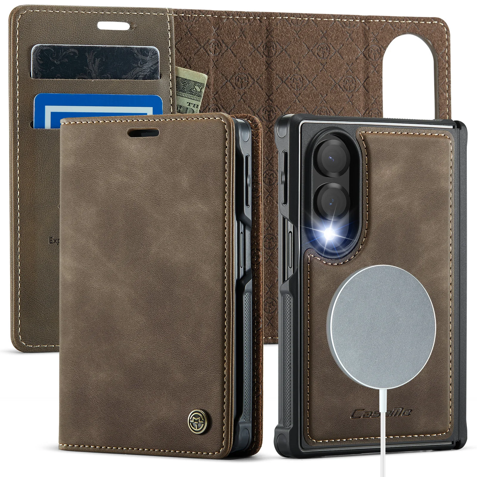 CaseMe For Samsung Galaxy Z Fold 8 Wide Protection Flip Pu Leather Phone Case Wallet Card Slot Shockproof Back Cover