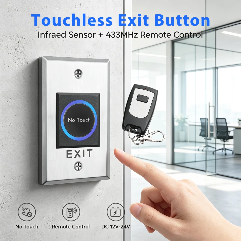 Infrared Touchless Door Exit Button Switch Wireless Remote Control Stainless Steel Panel DC 12V 24V Access Control System