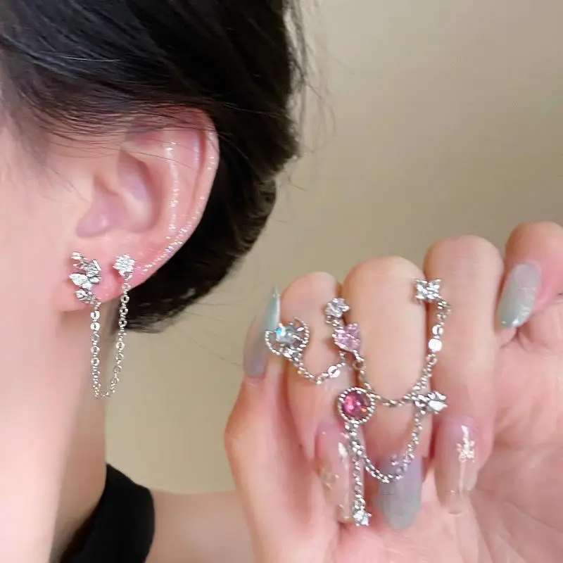 1PC/1Set Cute Puppy Paw Zircon Butterfly Ear Bone Nail Studs New Fashion Luxury-Style Ear Jewelry For Women Y2K Earrings Gift