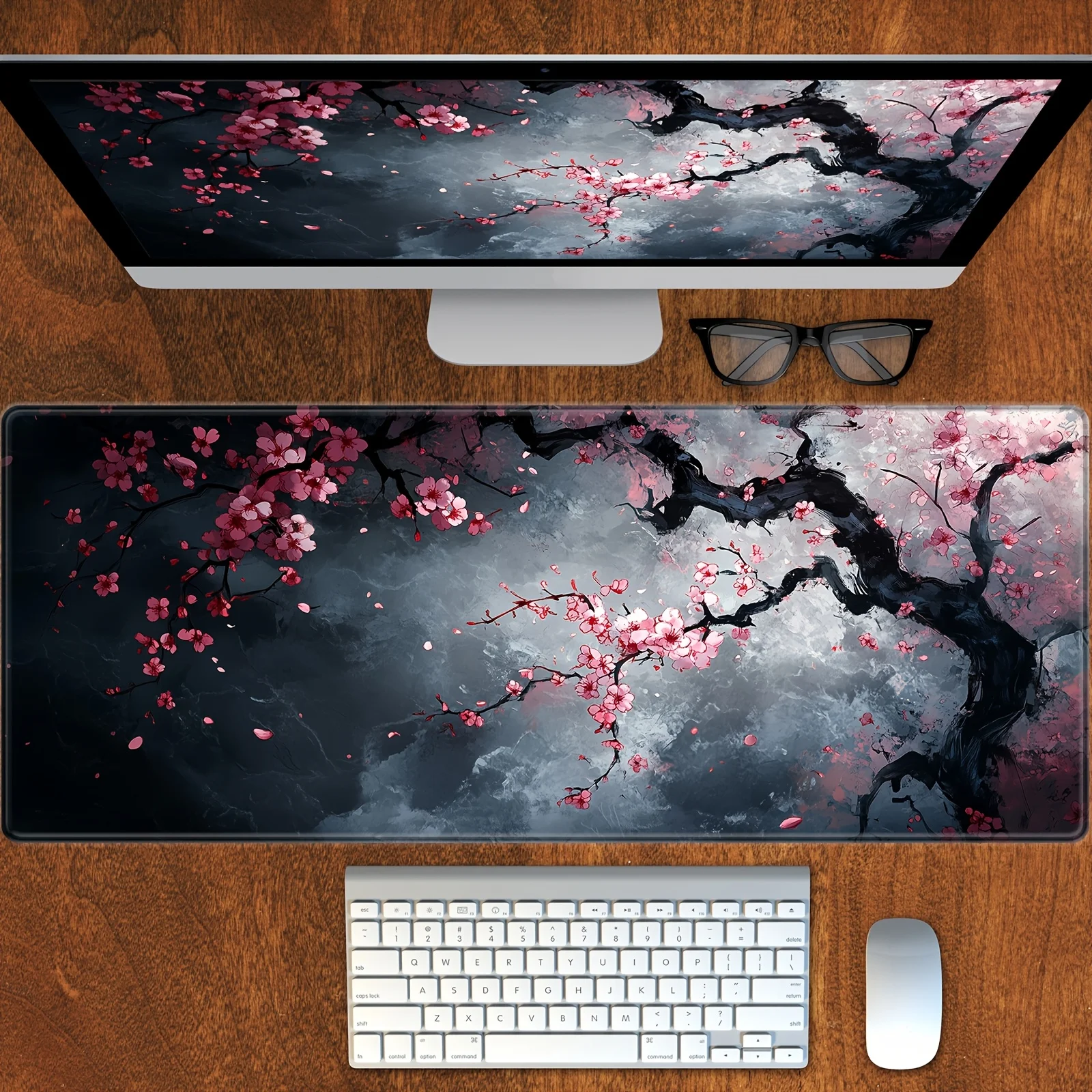 

Cherry Blossom Mouse Pad Washable Sakura Design Gaming Japanese Ink Art Design Anti-Slip Rubber Stitched Edges Desk Mat Office