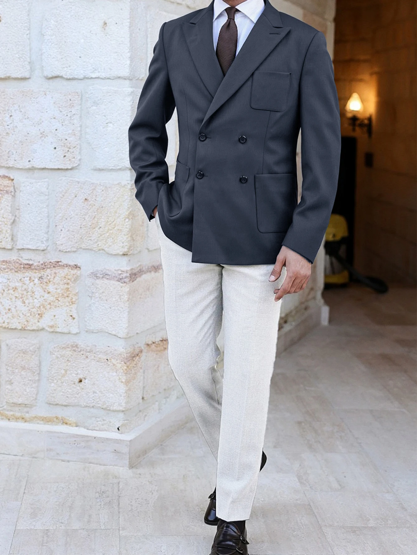 سترة رجال الأعمال الأنيقة غير الرسمية لخريف وشتاء وصلت حديثًا خفيفة الوزن بأزرار إيطالية معطف رسمي للرجال