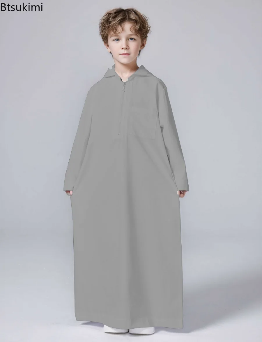 Ramadan Boys Jubba Thobe Muslim Fashion Abayas Middle East Arab Kaftan Short Sleeve Robe Dubai Islamic Clothing Child Long Dress