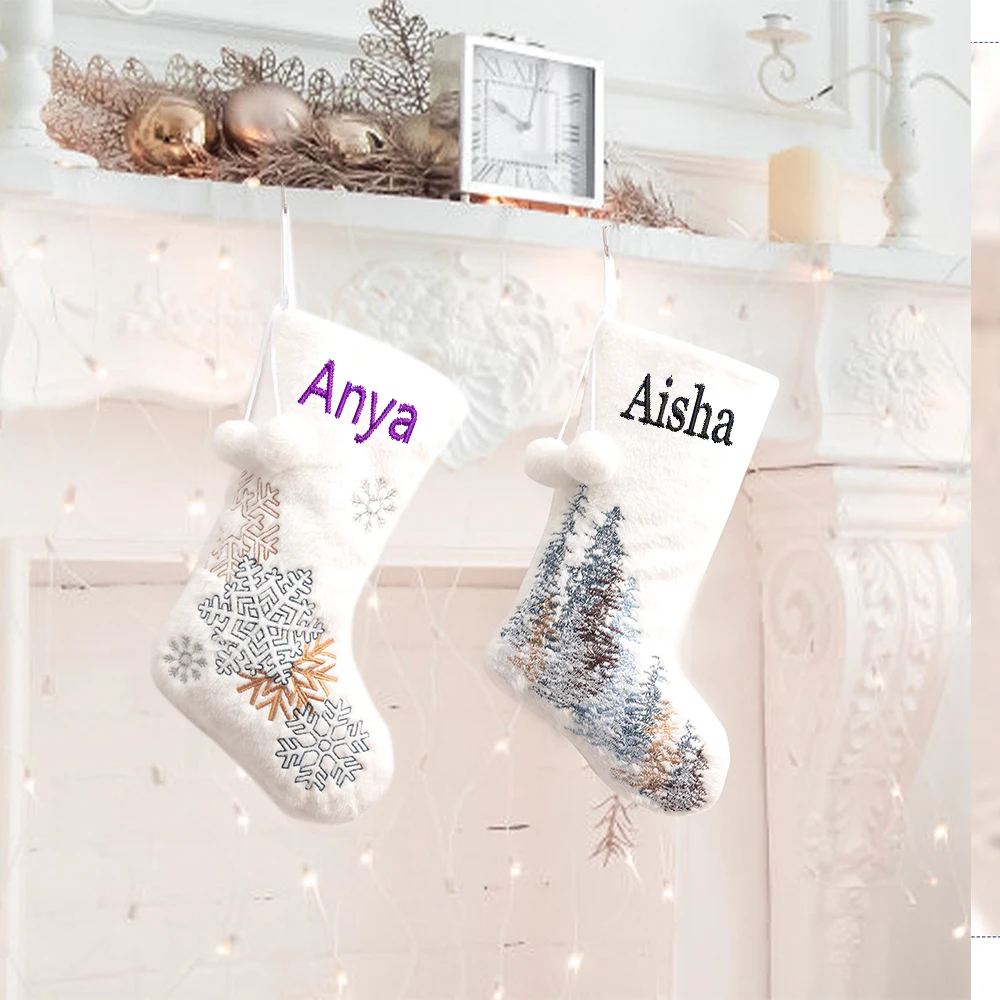 

Name Customized Christmas Decoration Plush Ball Embroidery Snowflake Christmas Tree Christmas Socks Children's Holiday Gift Pack