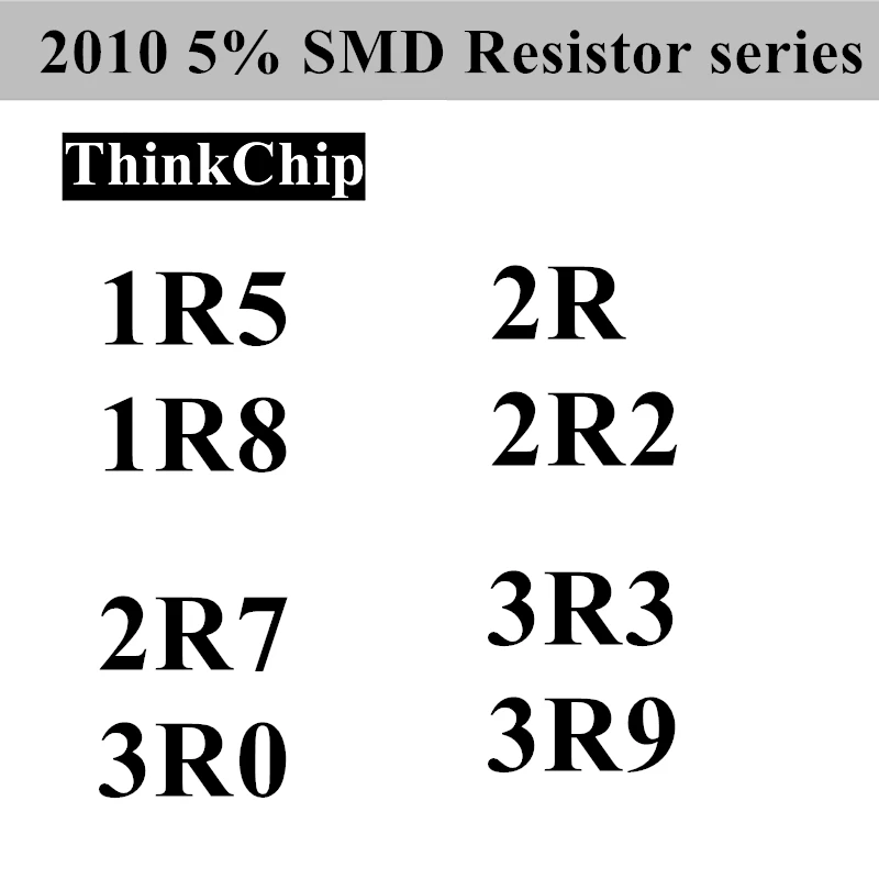 (200 pcs) 2010 5% SMD Resistor series 25PCS*8 Values (1R5 1R8 2R 2R2 2R7 3R0 3R3 3R9)