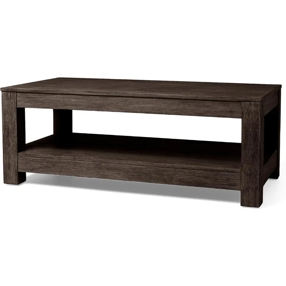 

Maven Lane Paulo Large 2 Tier Rustic Rectangle Wooden Center Coffee Table with Shelf Storage for Living Room