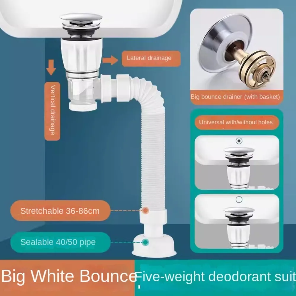 Tubo de plástico Anti-odor dispositivo dreno, economia de espaço, drenagem do lavatório, fácil de instalar, evitar vazamento de água, pia da cozinha