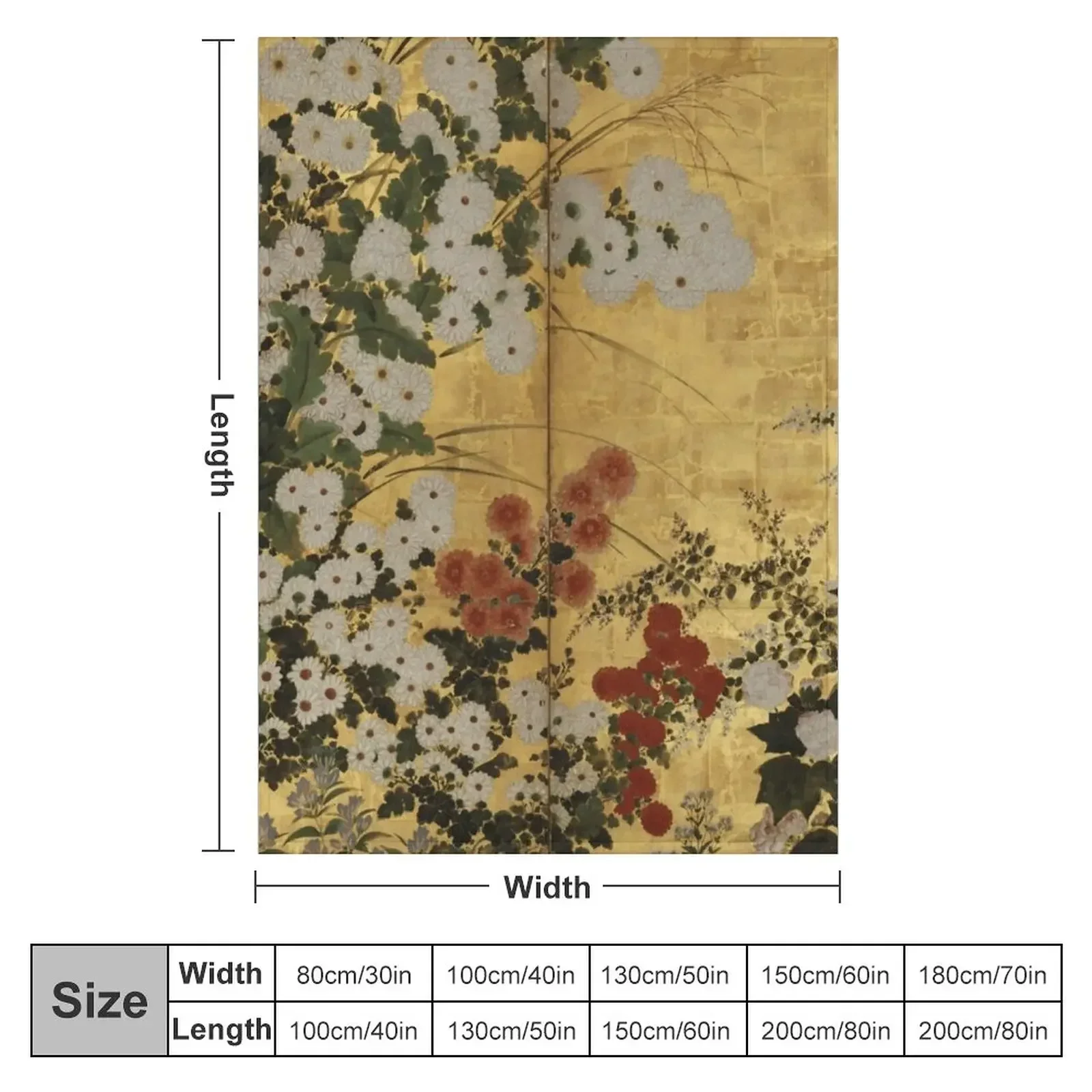 White Red Chrysanthemums Floral Japanese Gold Screen Print Throw Blanket Sofa Throw Warm Custom Travel Blankets