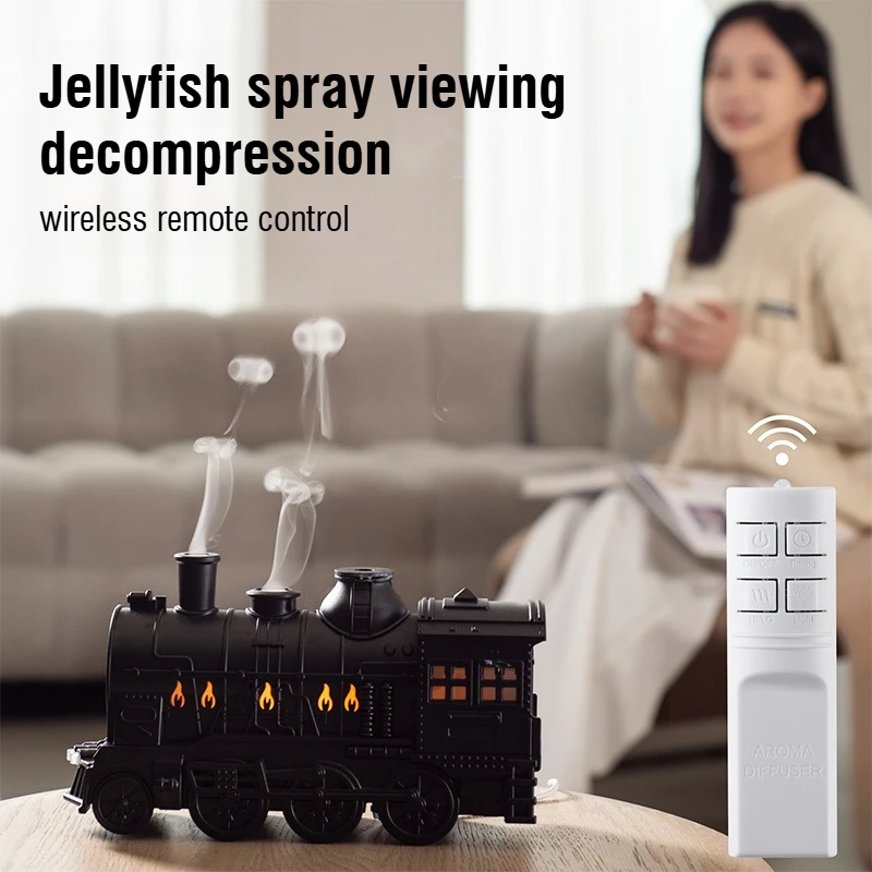Retro Style Desktop Aromatherapy Machine Smoke Ring Small Train Design Air Humidifier Dual Spray Heavy Fog Fragrance Gift