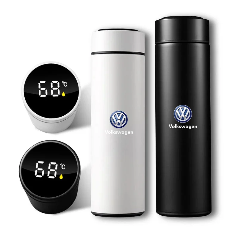 Car Smart Thermos Bottle With Temperature Display Coffee Cup For Volkswagen Polo Golf Tiguan Passat Touareg Magotan ID.3 RLine R