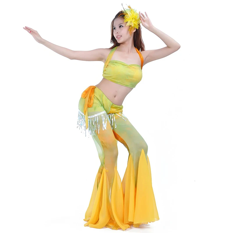 Belly Dance Clothing Tie-Dye Tassel Pants Set Sexy Practice Dream Set Dance Costume Accessories Performance Dance wear Suit