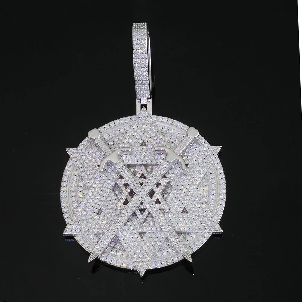 HHIOK 925 الفضة VVS مويسانيتي سداسية ستار 2 بوصة قلادة مخصصة مزدوجة السيف تصميم بلينغ مثلج خارج الماس والمجوهرات هدية #2