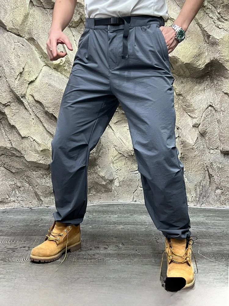 

PATERNO! Men's Casual Paratrooper Pants Adjustable Bule Waist Versatile Autumn Leisure Trousers Straight Leg ket Detail