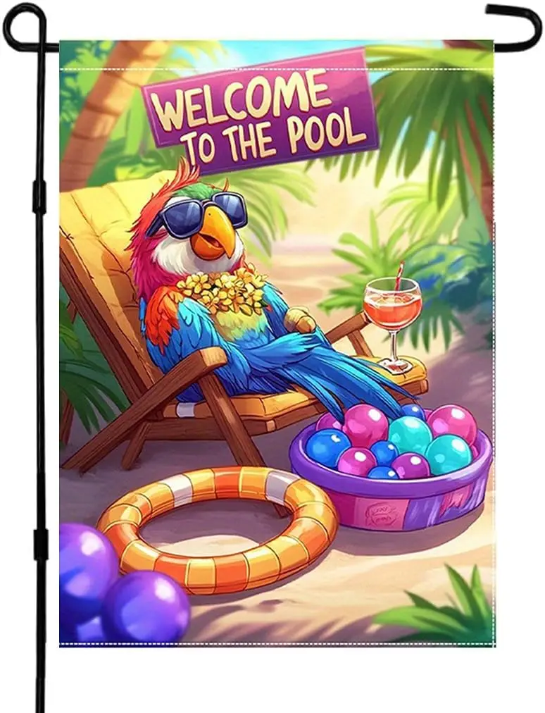 CHAONENG Welcome Spring Summer the Pool Garden Flag 12x18 Inch Double Sided Outside Parrot Seasonal Farmhouse Yard Outdoor F uui