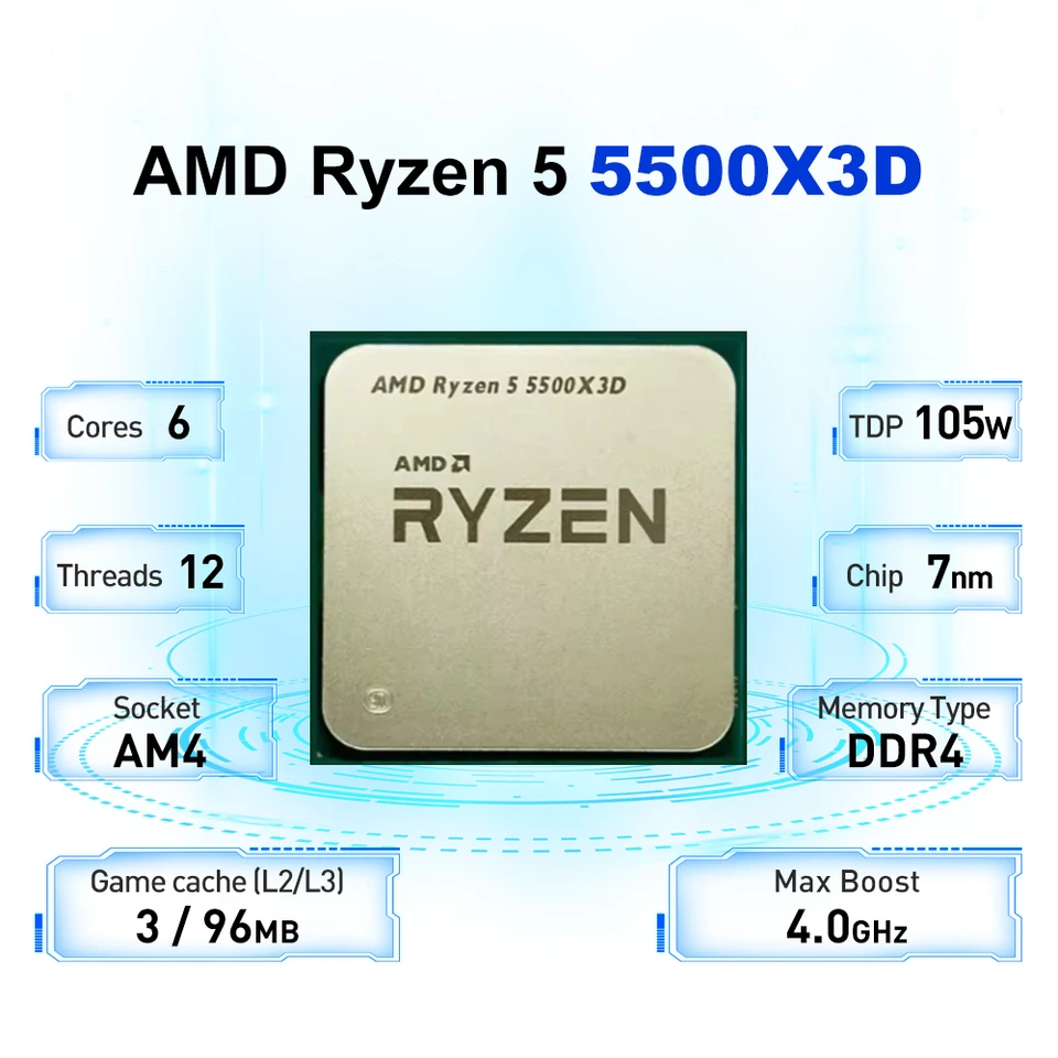 AMD Ryzen 5 5500X3D 3GHz 6-Core 12-Thread Socket AM4 R5 5500X3D