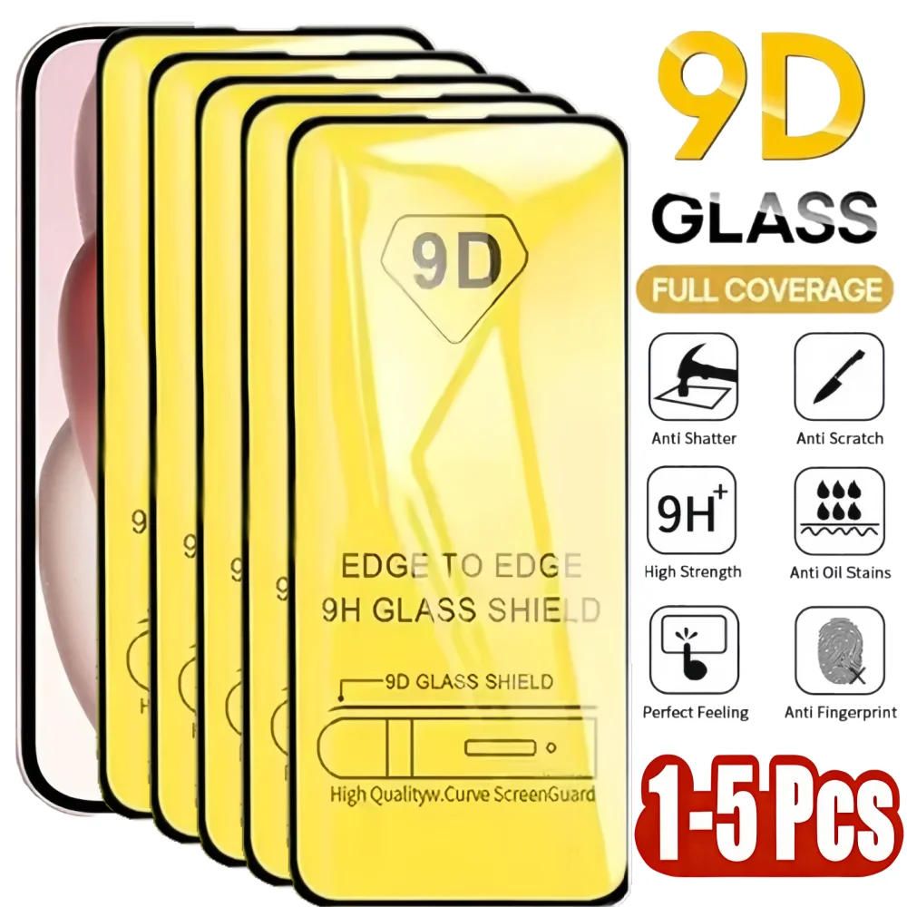 

1-5PCS 9D Screen Protector Tempered Glass For IPhone 15 14 13 12 11 Pro Max Protective Glass For IPhone XR X XS Max 6 7 8 Plus