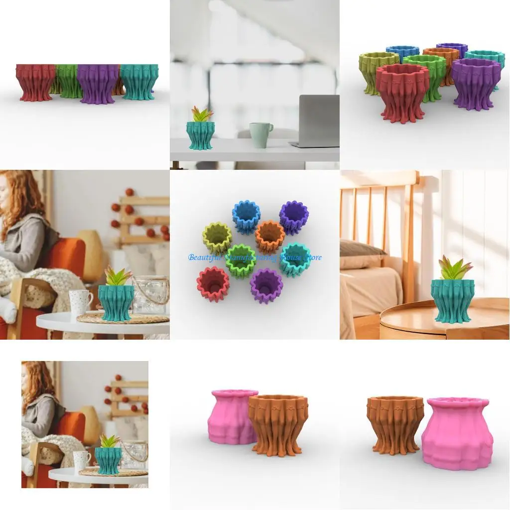 

E56A Flower Pot Silicone Mold Diy Succulents Concrete Flower Pot Plaster Cement Mold