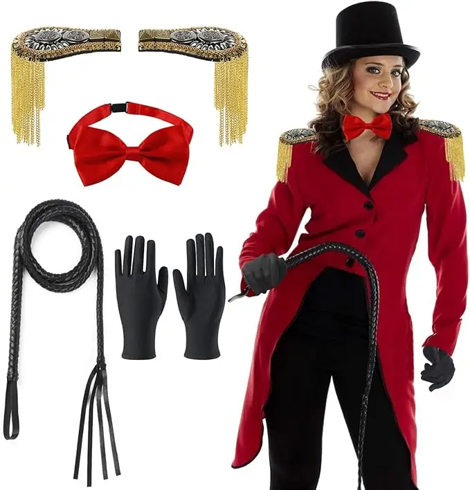 Adult Ringmaster Roleplay Cosplay Costume Accessories Circus Shoulder Epaulettes Glove Bow Tie Whip For Halloween Nightclub