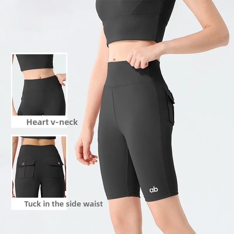 Women High Waist Thin Quick Dry Sports Shorts High Elastic Pocket Yoga Cargo Shorts Fitness Running Compression Shorts