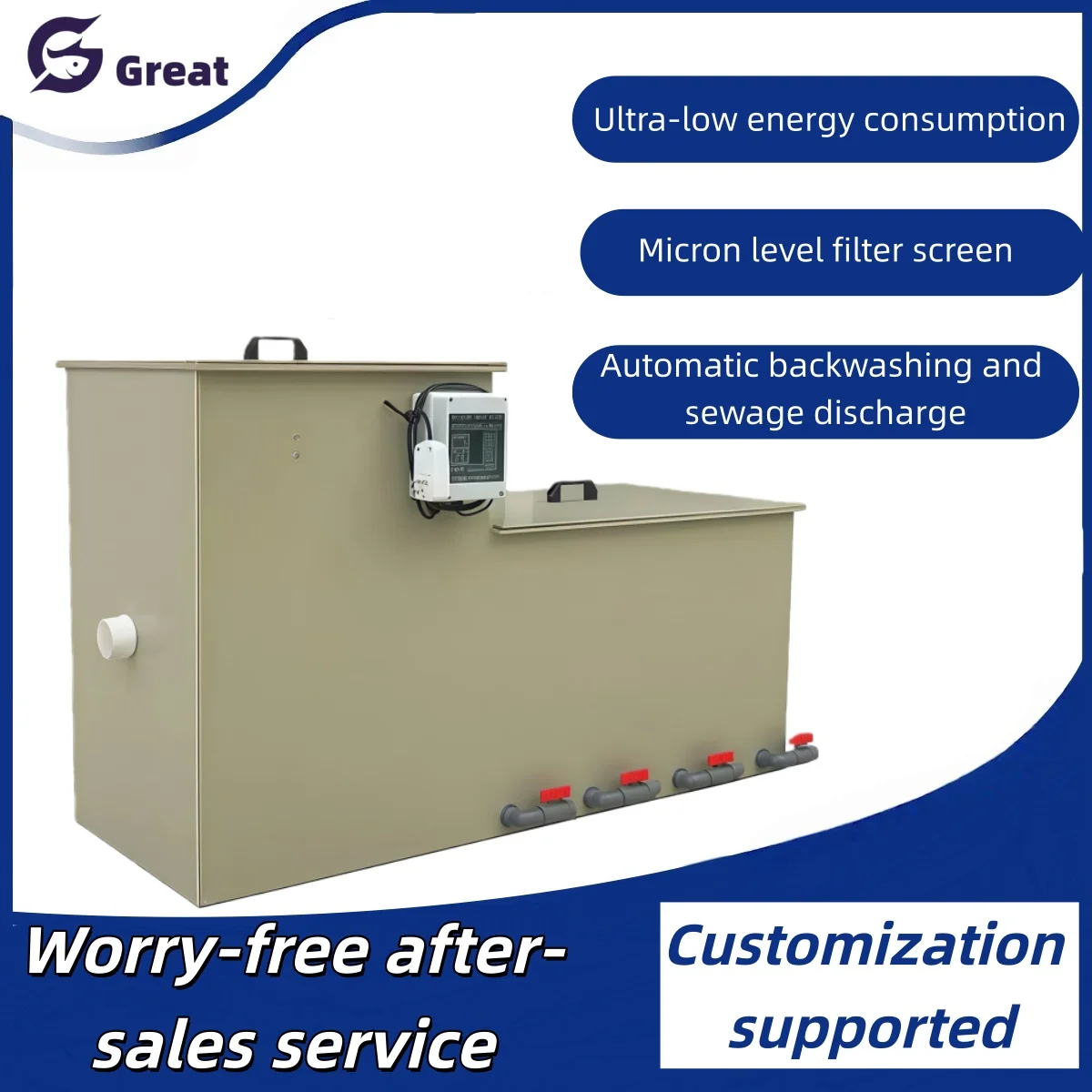 50M ³/h pond clarifier, self-reversing comprehensive filter for koi ponds, suitable for aquaculture
