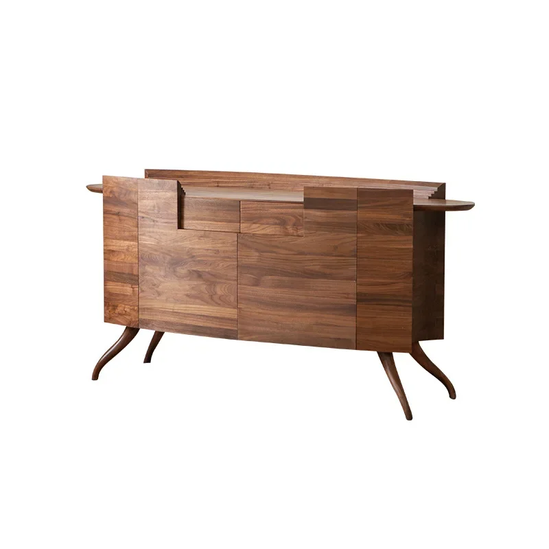 Italian wabi-sandy wind solid wood side cabinet minimalist North American black walnut special-shaped tea cabinet storage