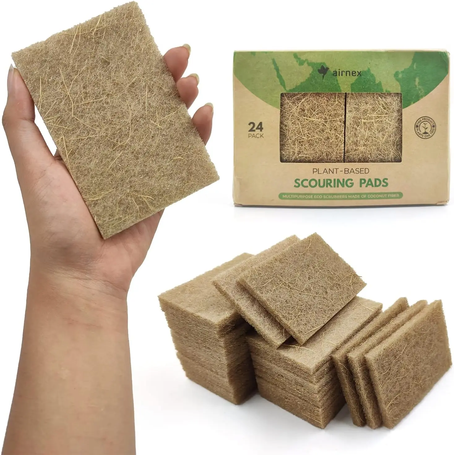 

Plant-Based Scouring Pads for Dishes - Coconut Husk Non Scratch Scrub Pads for Pots & Pans - 24 Pack