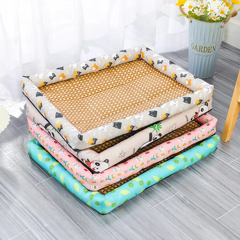 Pet Cat Bed Mat Rattan Woven Cat Sleeping Mat Sofa Bed Summer Pet Cooling Mat for Small Dog Cats Kitten Puppy Beds Cushion