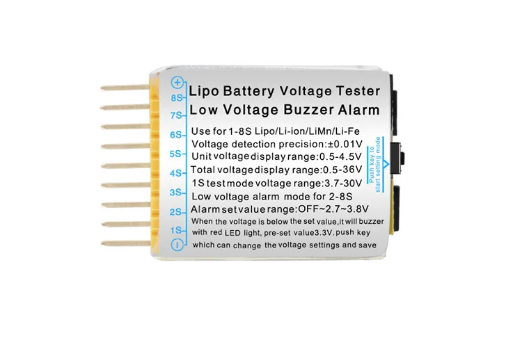 BX100 1-8S Lipo/Li-ion/Fe Battery Voltage 2IN1 Tester Low Voltage Buzzer Alarm