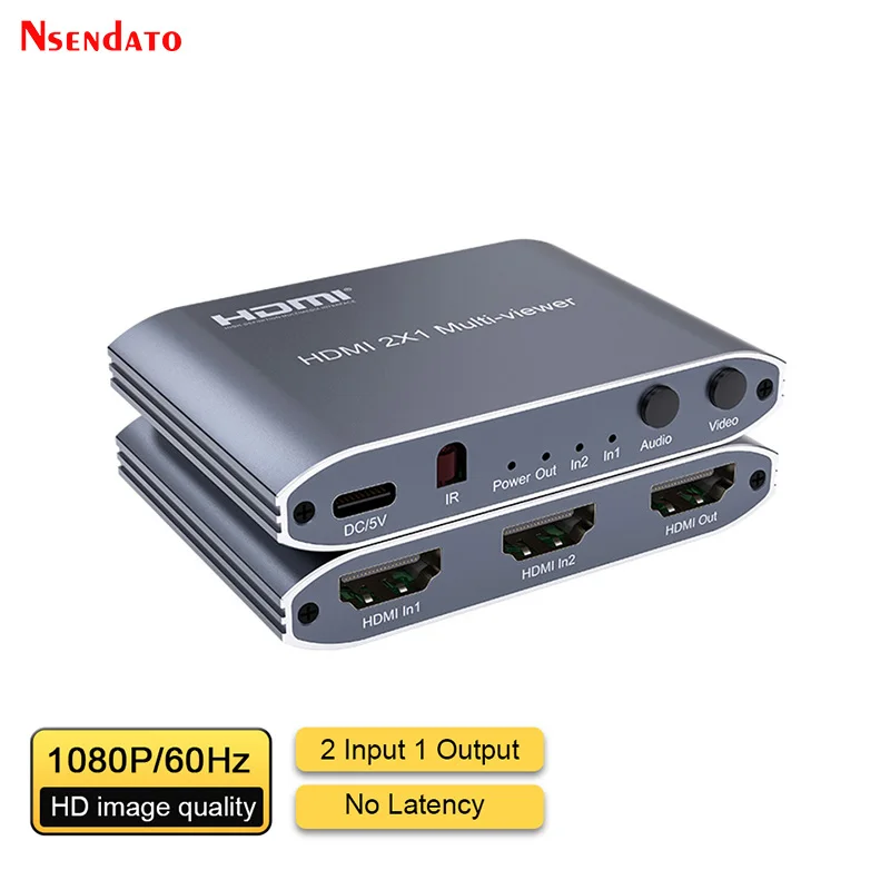 HDMI Multiviewer Screen Seamless Switch 2x1 1080P 2 in 1 Out  HDMI Multi Viewer PIP for Game Host Laptop PC Share 1 TV Monitor