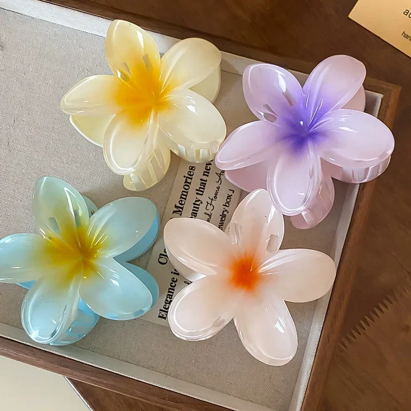 Minar Cute Lovely Multicolor Gradient Acrylic Lily Flower Hair Claws for Women Girls Large Shark Clips Casual Hair Accessories