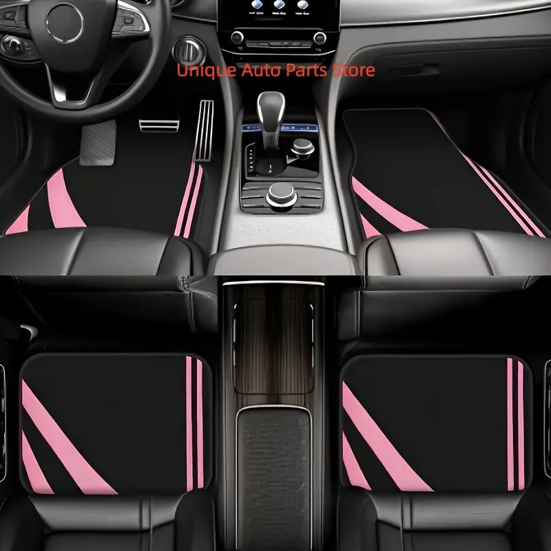 4pcs Set Pink Houndstooth Style Car Floor Mats- Printed Design, Non-3D Flat Surface, to Clean, All-Day Use for Cars, Trucks, SUV