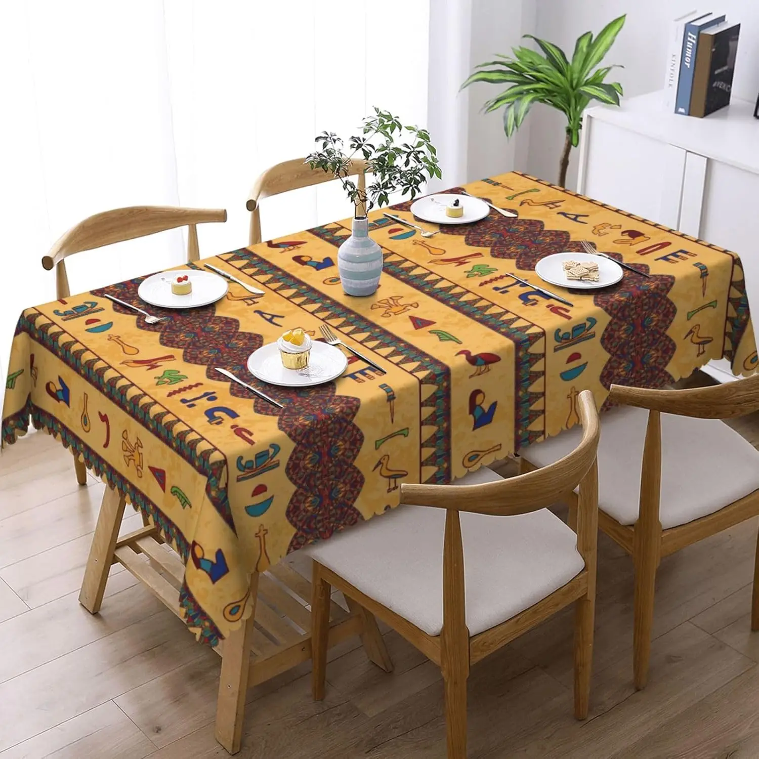 Ancient Egyptian Hieroglyph Rectangle Tablecloth Table Decor Reusable Farmhouse Kitchen Dining Tablecloth Holiday Party Decor