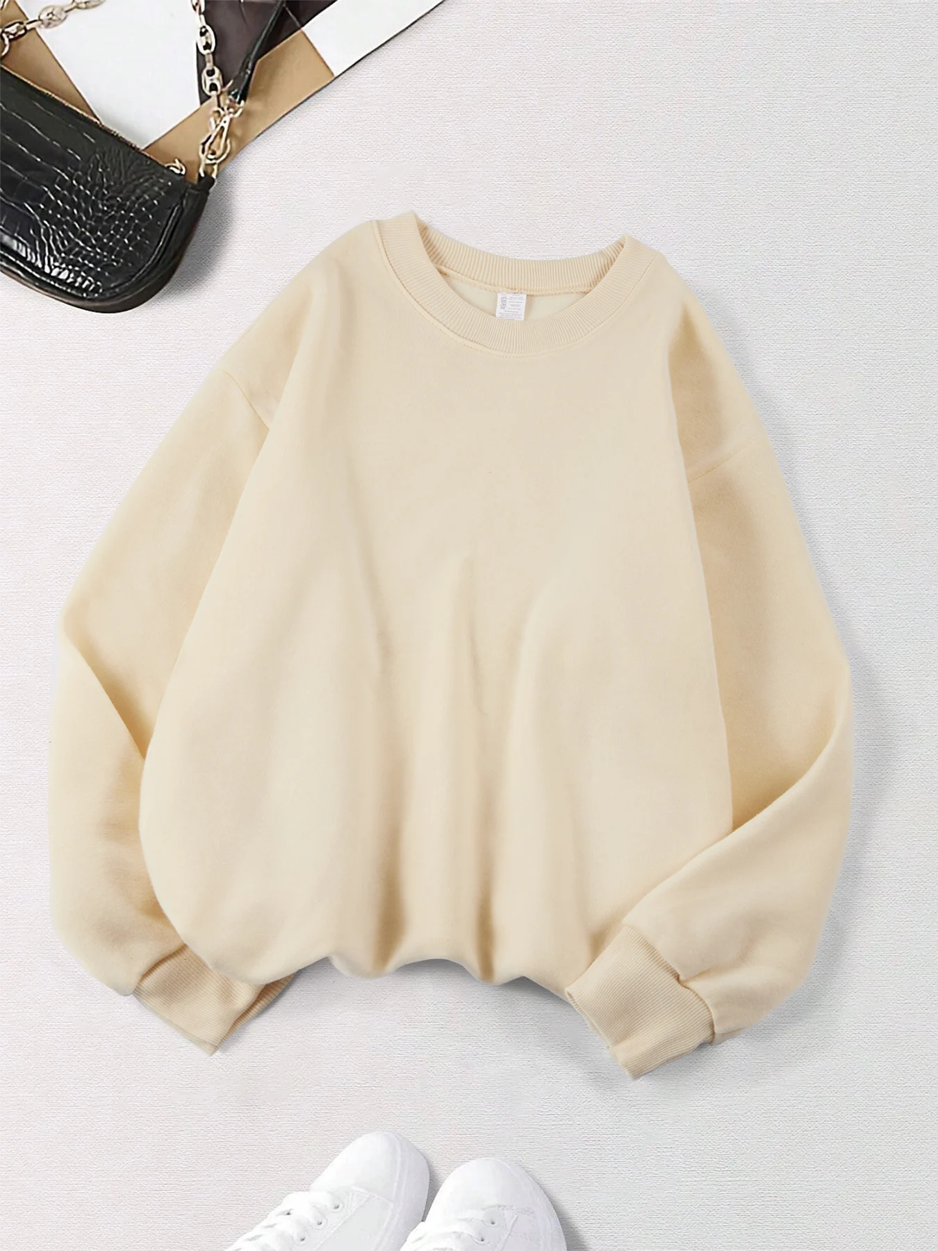 Herbst Hoodie Frauen Plus Größe Sweatshirt Bequeme Solide Tops Fleece Mode Kleidung Straße Weiche Sportswear Casual Warme Pullover – Detail 14