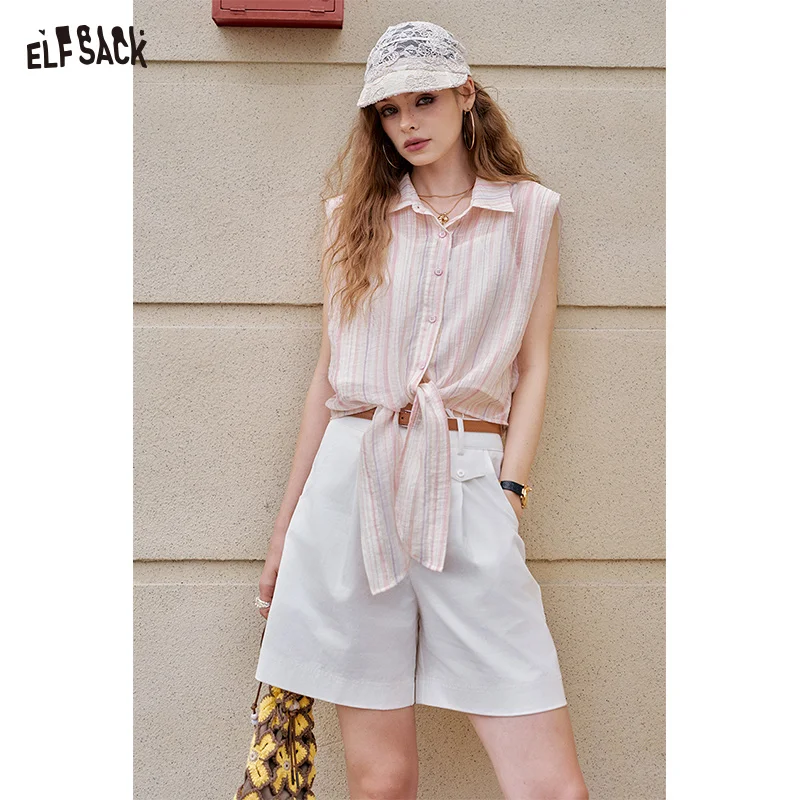 ELFSACK 2025 Summer New Arrivals Loose Wide Leg High Waist Versatile Straight Shorts For Women