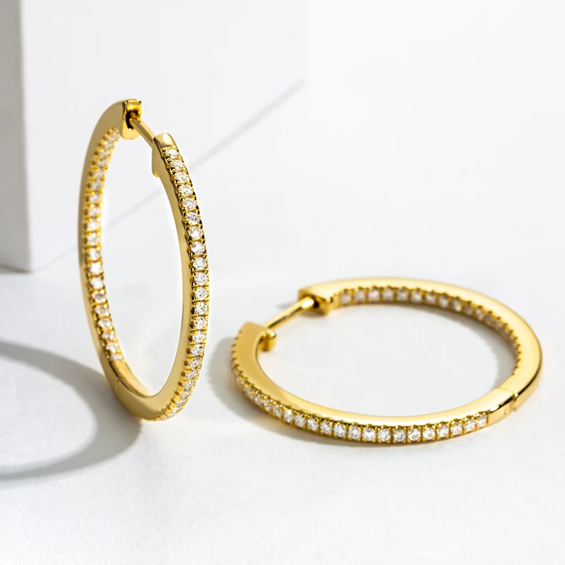 S925 Silver Round Moissanite Yellow Gold Earrings Women Engagement Gift