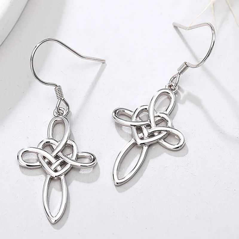 Huitan 925 Sterling Silver Celtic Knot Drop Earrings for Women Unique Irish Good Luck Earrings Trendy Charm Wedding Fine Jewelry