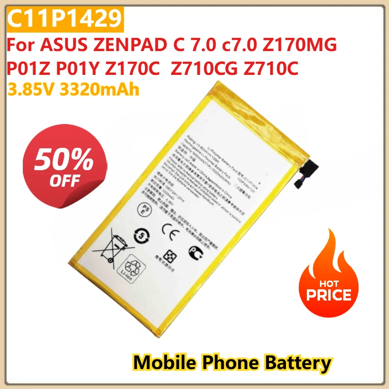 

C11P1429 Аккумулятор мобильного телефона 3,85 В 3320 мАч для ASUS ZENPAD C 7.0 Z170MG P01Z P01Y Z170C Z710CG Z710C Совершенно новое высокое качество