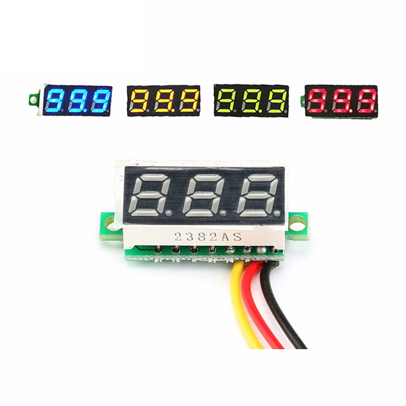 1Pc 0.28 Inch DC LED Digital Voltmeter Digital Display Adjustable Three-Wire DC 0-100V Voltage Meter Car Mobile Voltage Tester