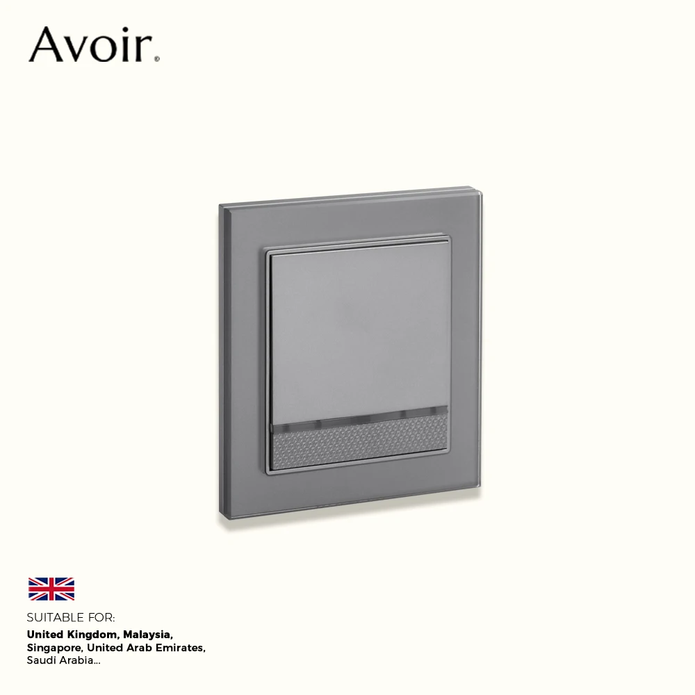 

Avoir UK Standard Wall Socket For Home Gray Tempered Glass Panel Universal 3Pin Dual Usb Socket Light Switch With Led Indicator