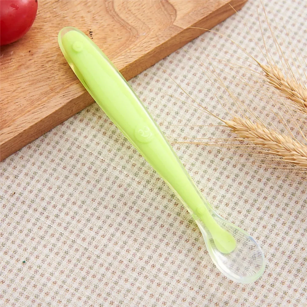 Baby Soft Silicone Spoon Candy Color Temperature Sensing Spoon Children Food Feeding Dishes Feeder Appliance Baby Gadgets