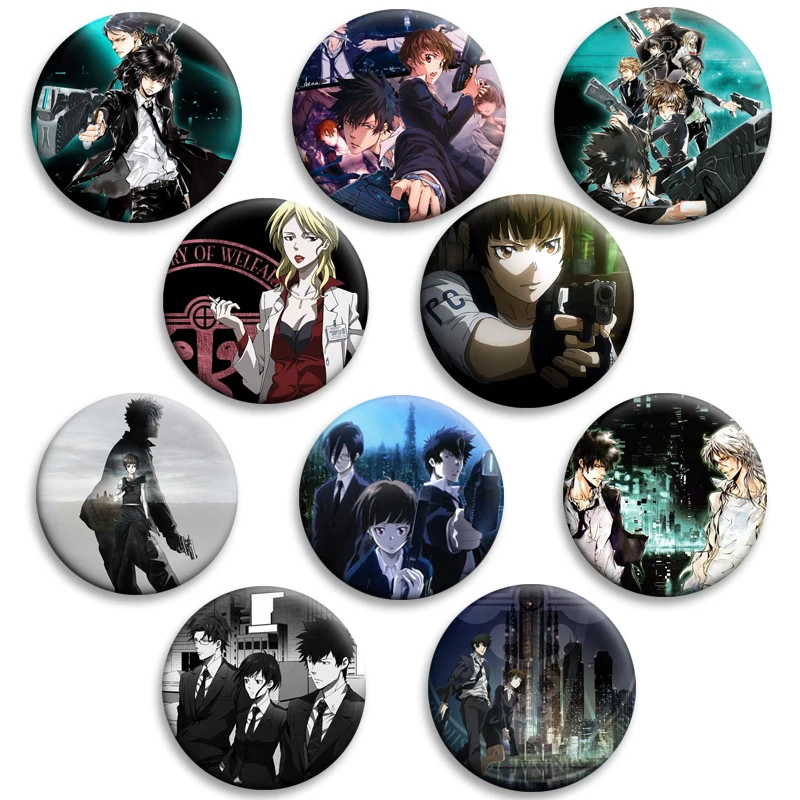 

32/44/50/58mm Anime PSYCHO-PASS Badge Cartoon Enamel Pins Tinplate Brooches for Clothing Backpack Decoration Souvenir Gifts