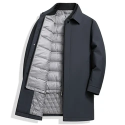 Mid-Length Warm Duck Down Liner Windbreaker Jackets 2025 Winter Men's Outwear Casual Solid Top Puffer Coat Thick Zipper Overcoat