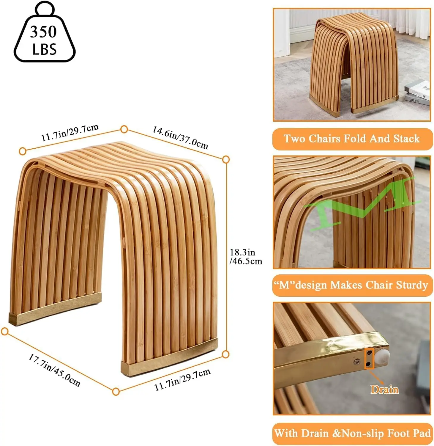 Shower Chairs for Inside Shower,18” Waterproof Bathroom Benchs for Bathroom Sturdy Shower Seat,Leisure Changing Shoe Stool Dress