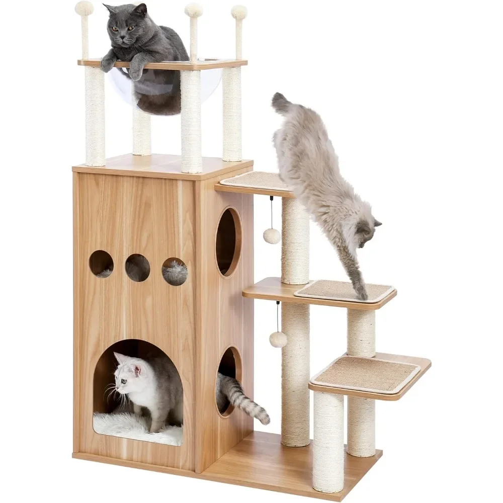 

Modern Cat Tree for Large Cat, Wood Cat Tower Heavy Duty with Scratch Post for Indoor Big Cats, 51" Extra Tall Cat Condo Sturdy