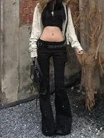 Women Dark Academia Goblin Core Long Trousers Gyaru Goth Low Rise Flare Pants Y2K Streetwear Stretch Japanese Harajuku Grunge - Image 2