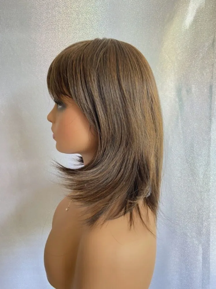 Parrucca naturale diritta morbida marrone scuro con miscela di capelli per le donne