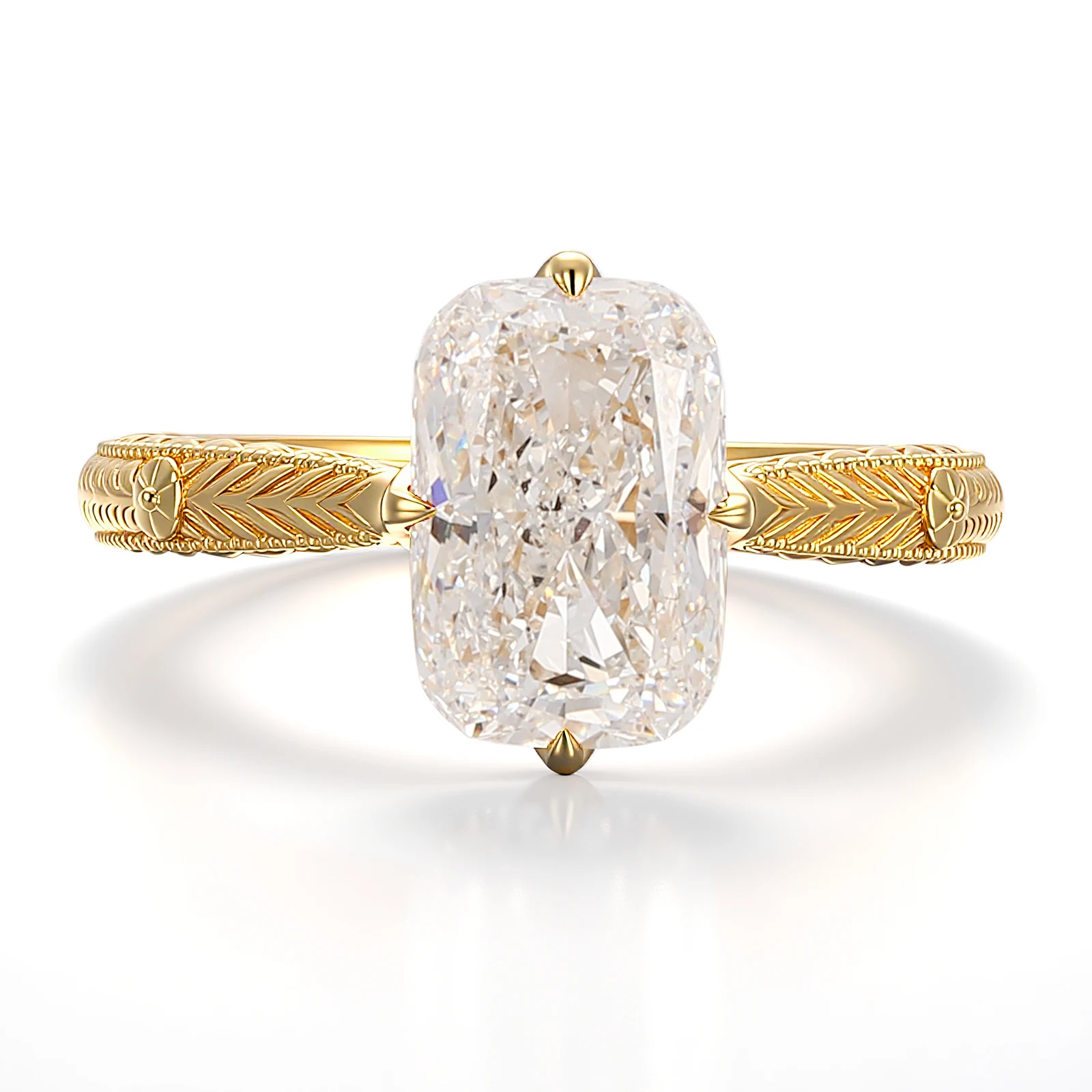 

Provence Jewelry 18K Yellow Gold DEF Lab Diamond Ring with Radiant cut For Women Wedding Anniversary Birthday Gift
