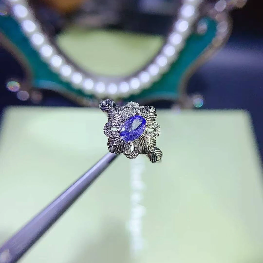 

KJJEAXCMY High Women's Ring Natural Tanzanite S925 Silver Colorful and splendid The entire body is spotless and flawless