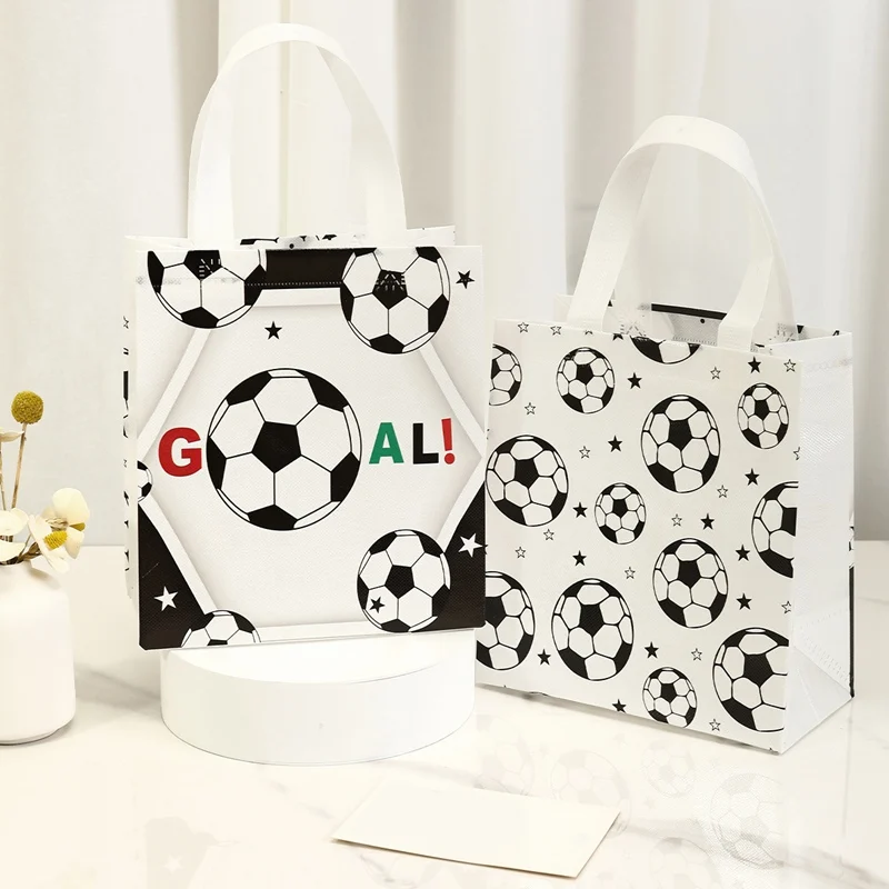 4pcs Soccer Style Gift Bag, Non-Woven Tote Bags With Football, Multi-Purpose Gift Wrapping Supplies Goody Bag Birthday Party - view 3