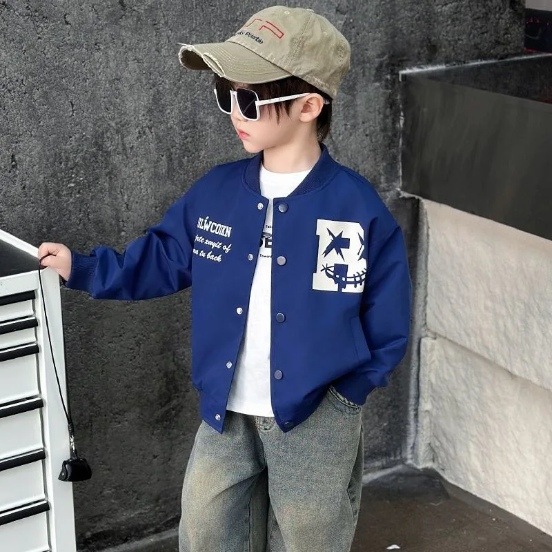 2025 New Boys Baseball Jacket Spring Autumn Badass Streetwear Kids Sporty Jacket